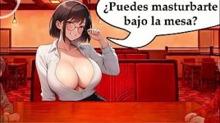 Fyld glasset med sæd med dine venner til din kæreste. Servitricen hjælper dig! JOI hentai lyd på spansk.
